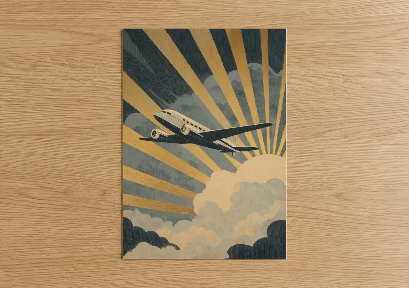 Vintage Private Jet Sunrise Wall Art