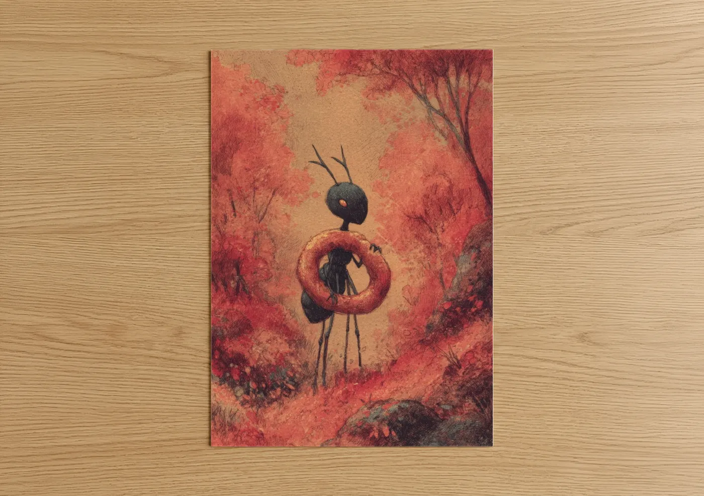 Crimson Ant Fantasy Watercolor Wall Art