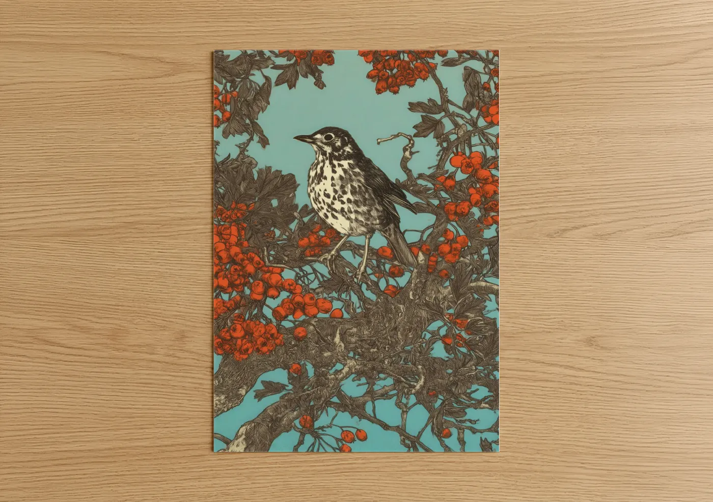 Spotted Thrush Bird Illustration Wall Art