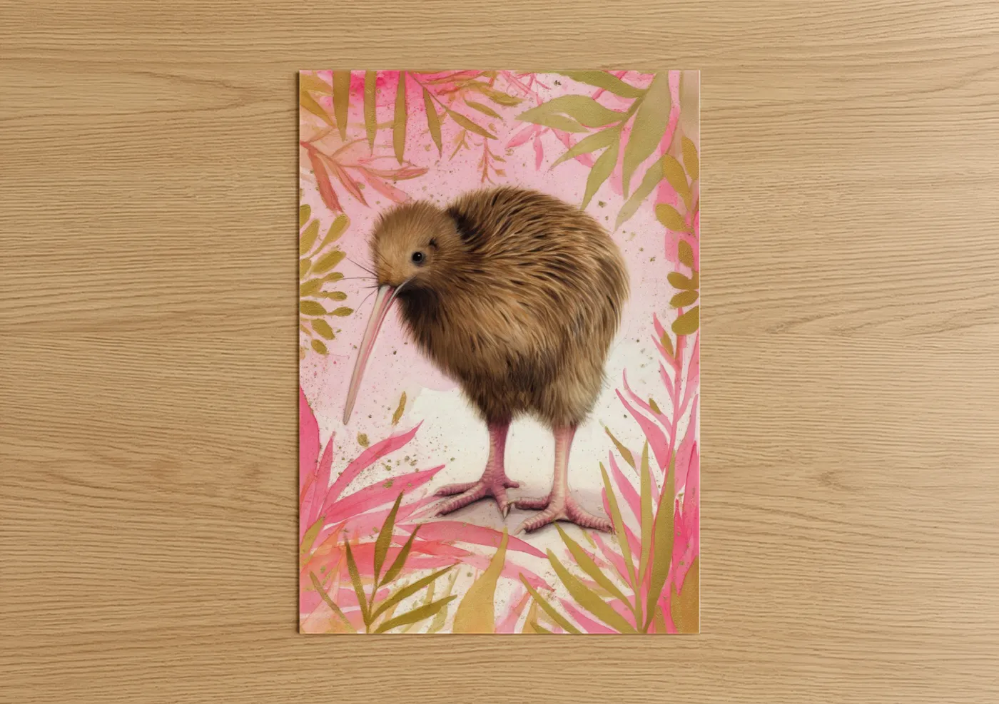 Fluffy Kiwi Bird Pink Botanical Wall Art