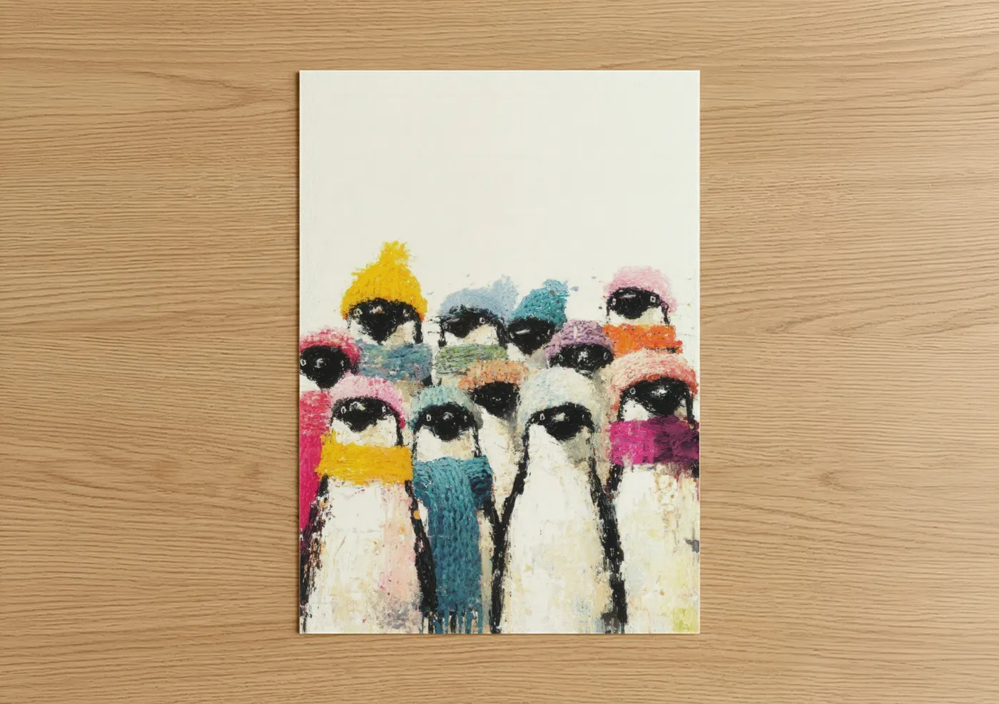 Colorful Penguin Gathering Watercolor Wall Art
