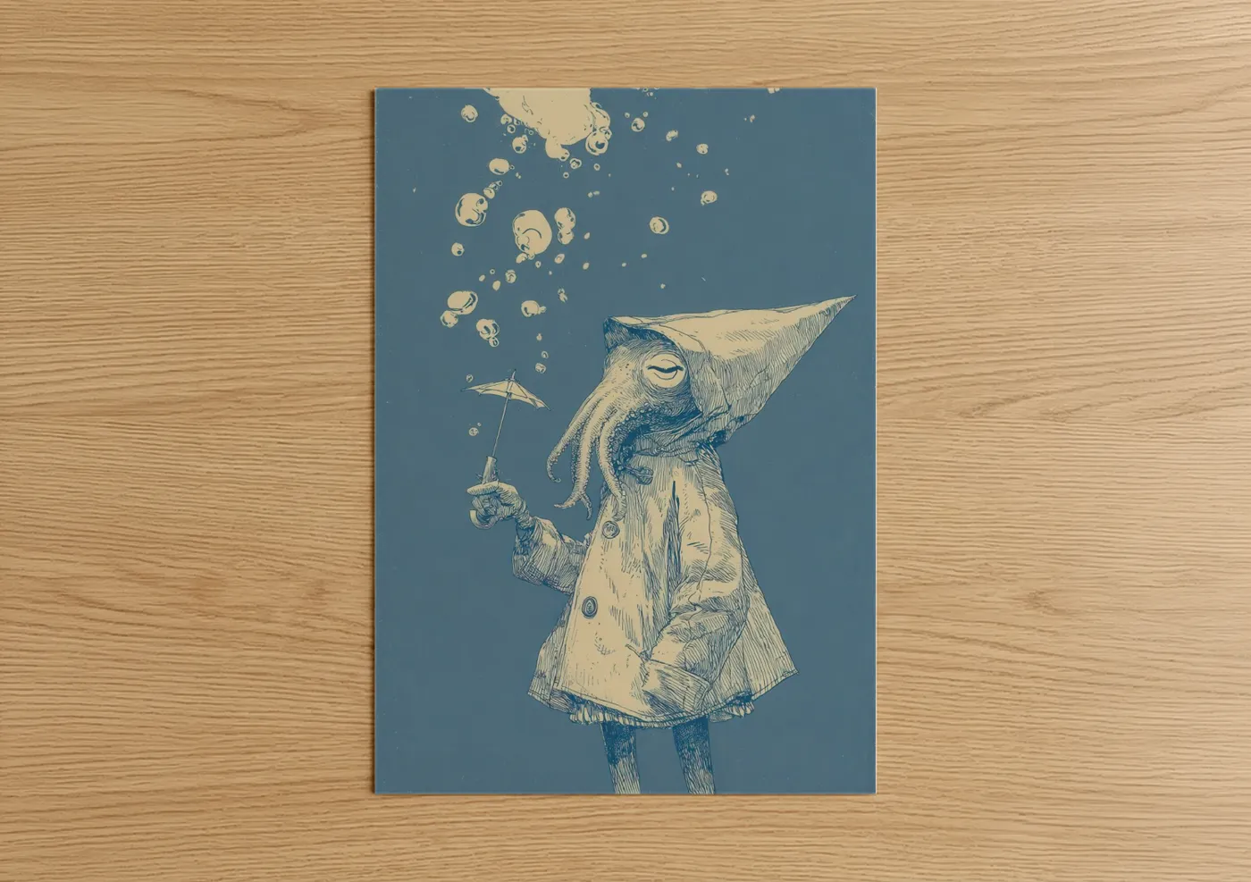 Whimsical Squid Party Hat Illustration Wall Art