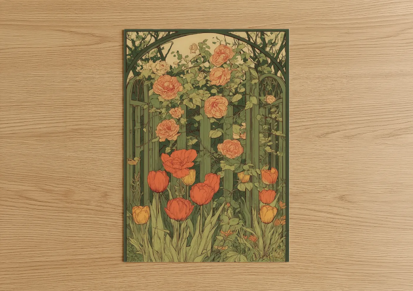 Garden Gate Spring Flowers Art Print Wall Art