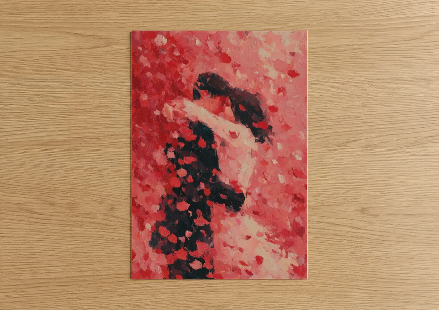 Crimson Valentine Embrace Abstract Wall Art