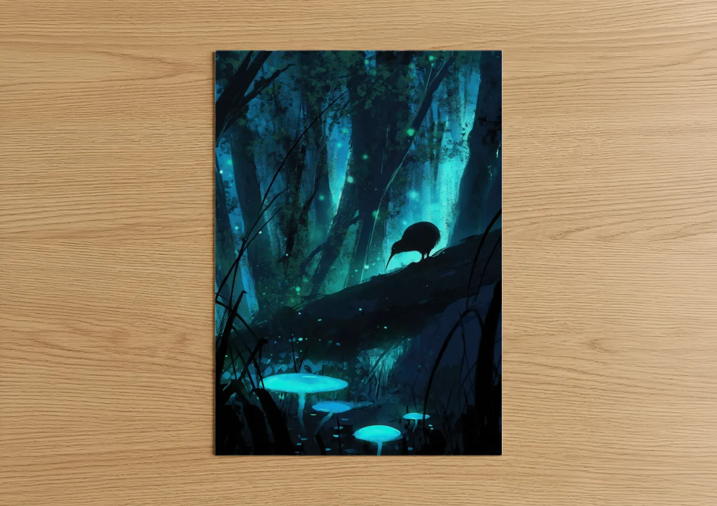 Luminous Kiwi Bioluminescent Forest Wall Art