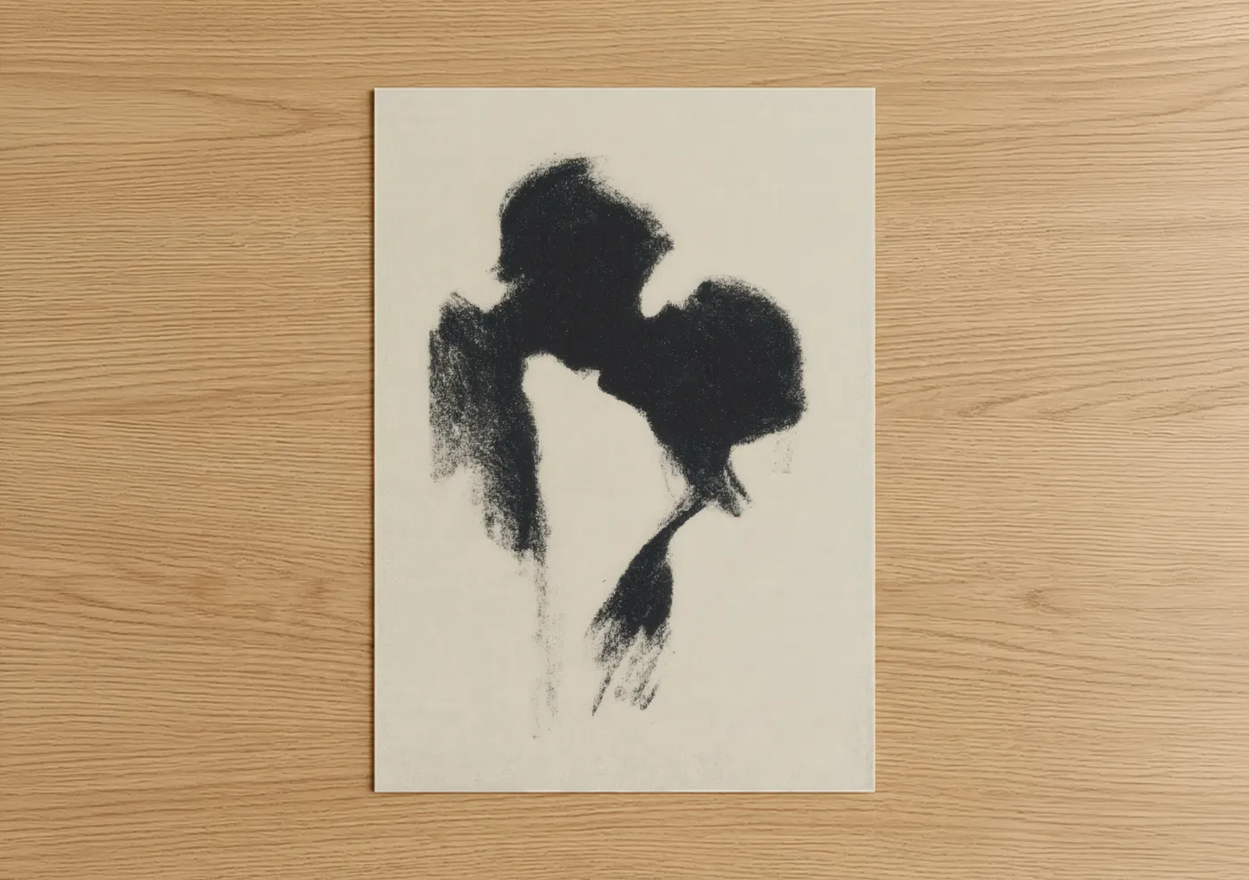 Valentine's day art print on warm oak wood — black and white palette — Romantic Silhouette poster