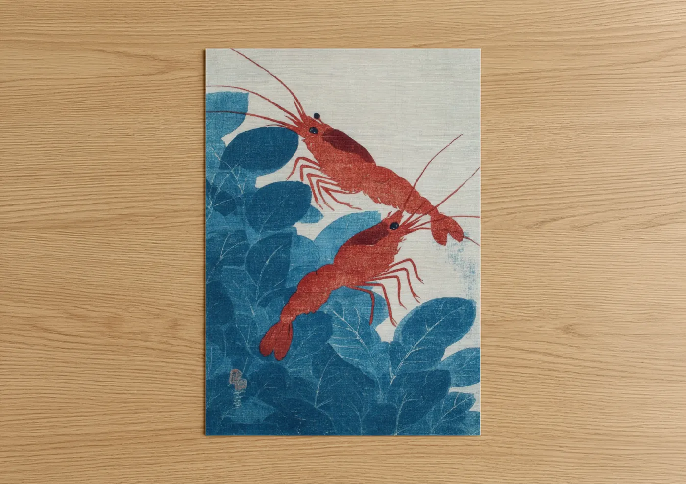 Crimson Shrimp Pair Japanese Woodblock Wall Art