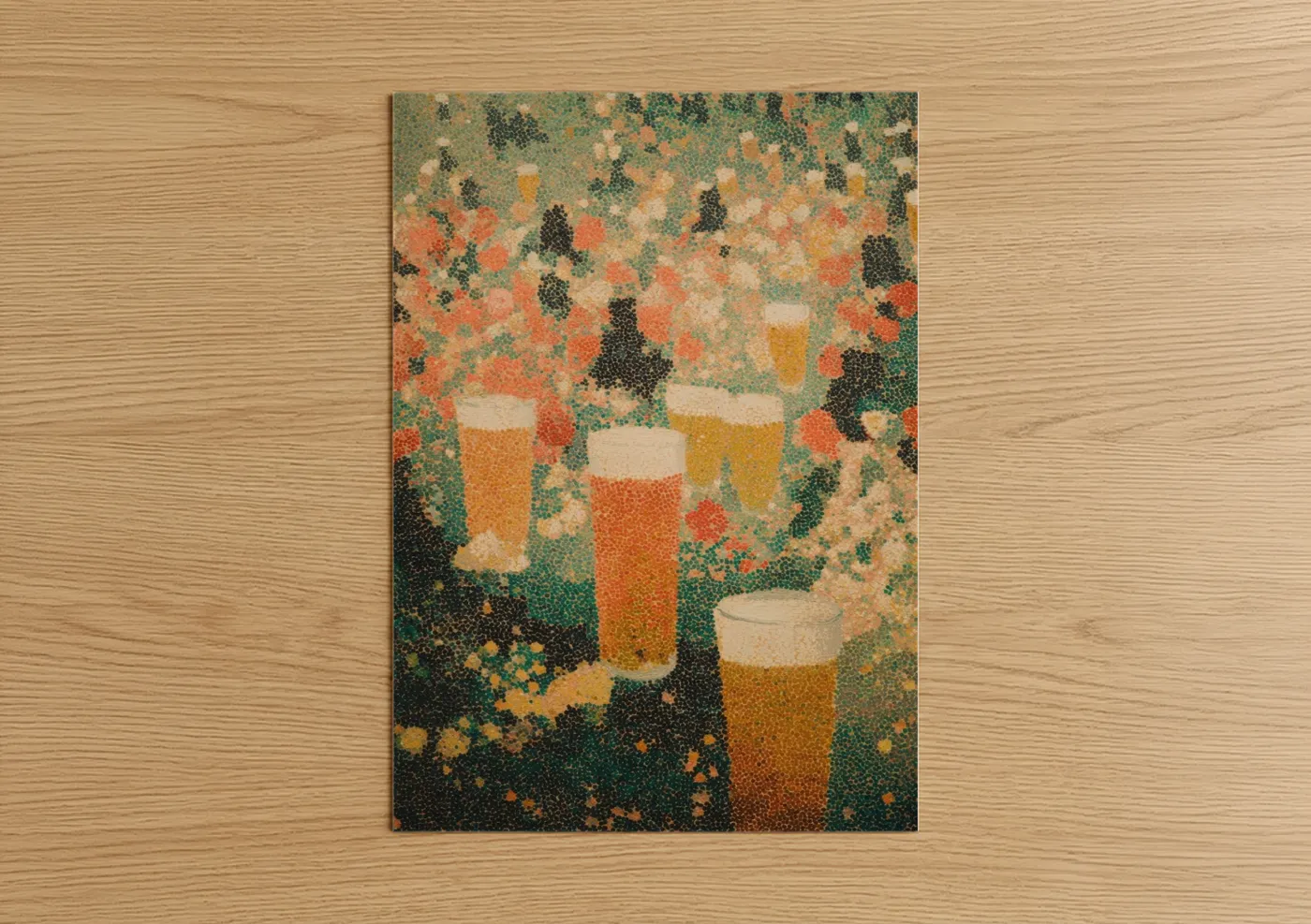 Festive Beer Garden Pointillist Wall Art