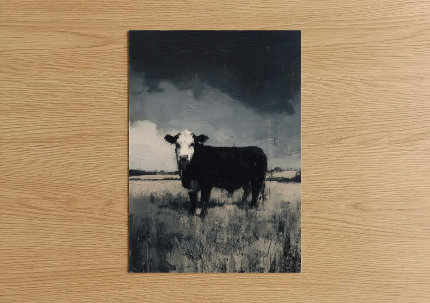 Hereford Cow Moody Field Portrait Wall Art