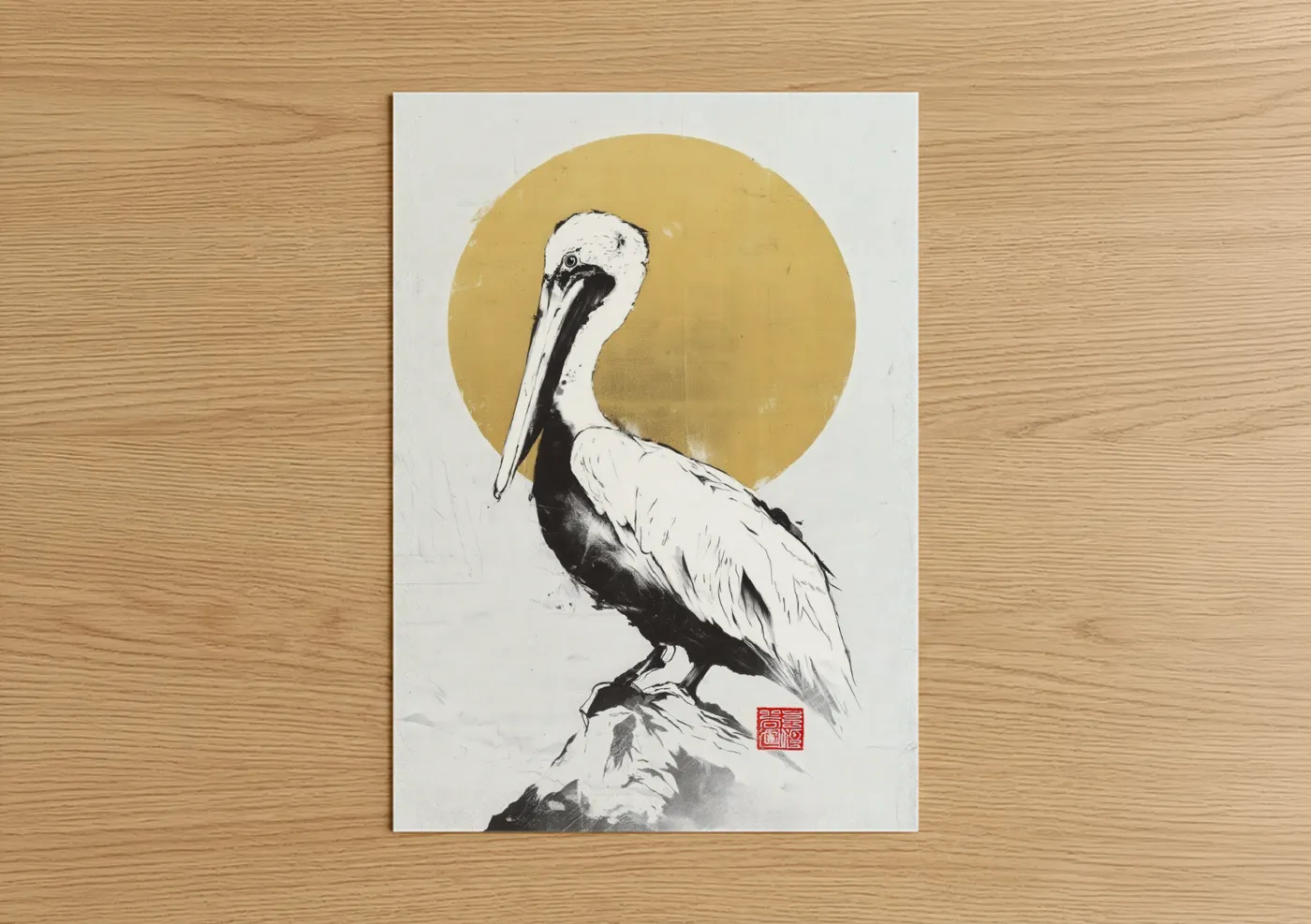 Golden Pelican Minimalist Wildlife Wall Art