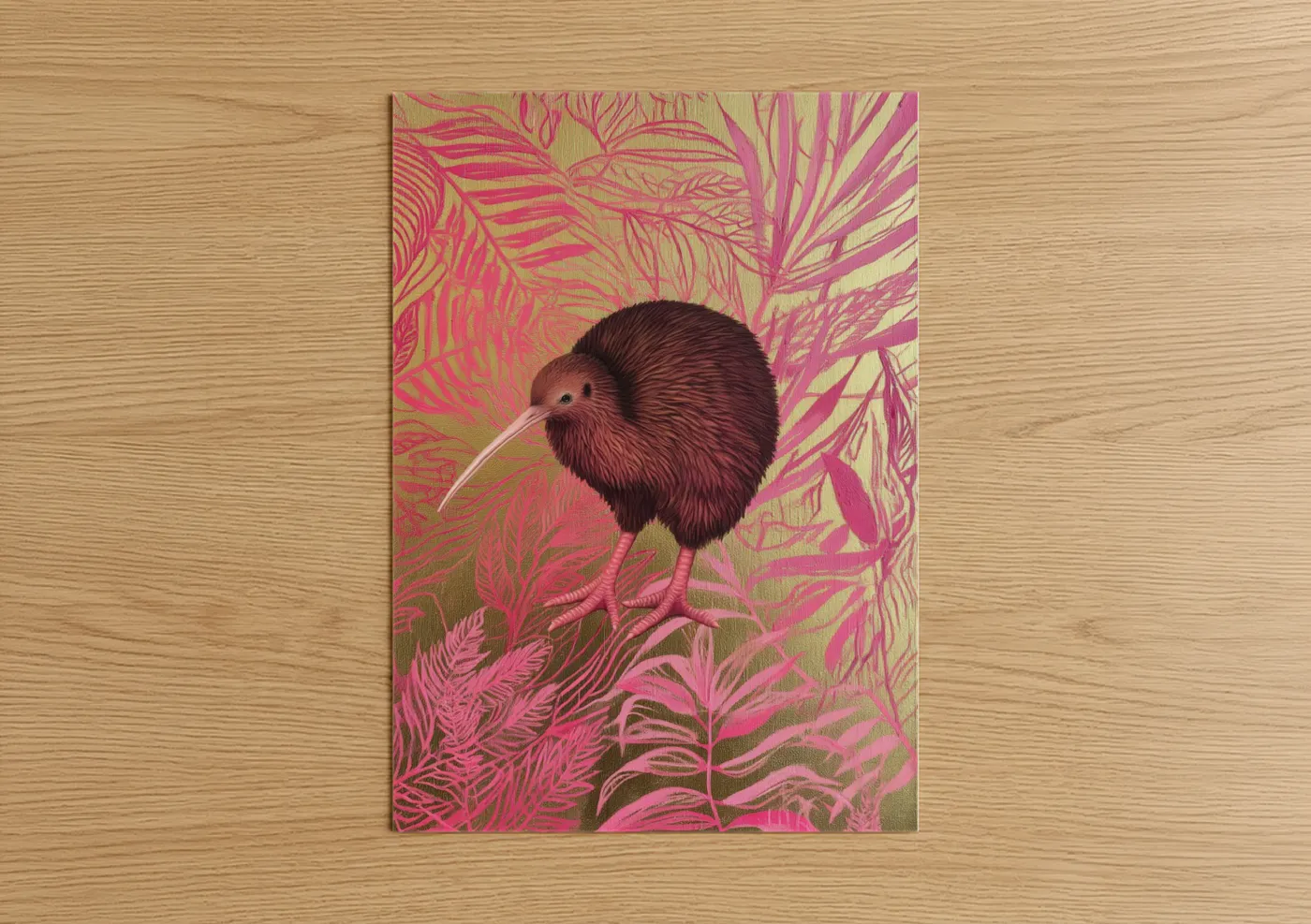Tropical Kiwi Bird Pink Botanical Art Wall Art