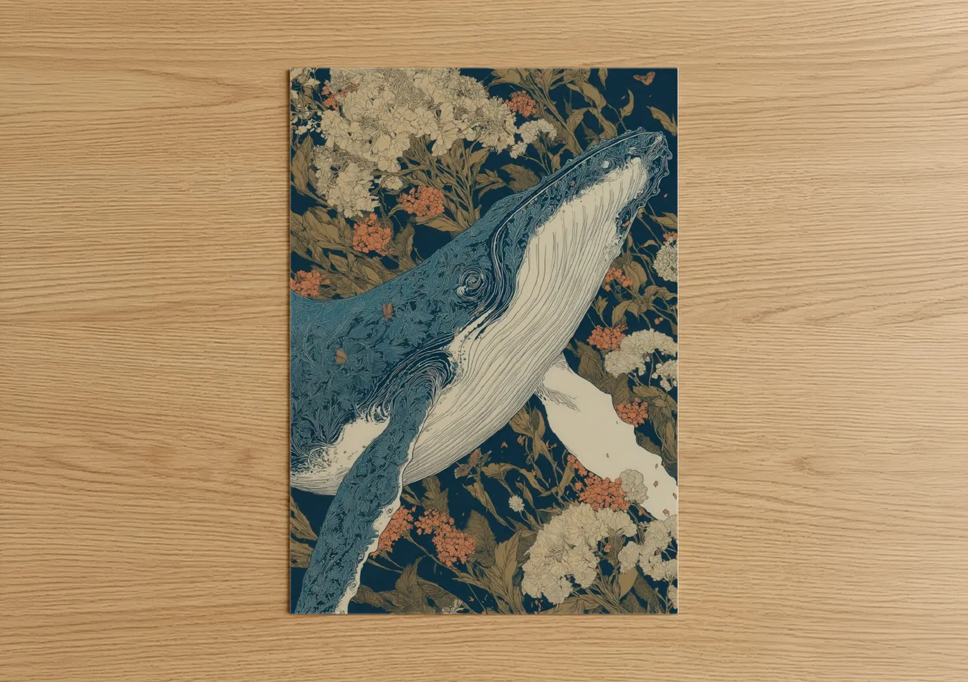 Humpback Whale Floral Illustration Wall Art