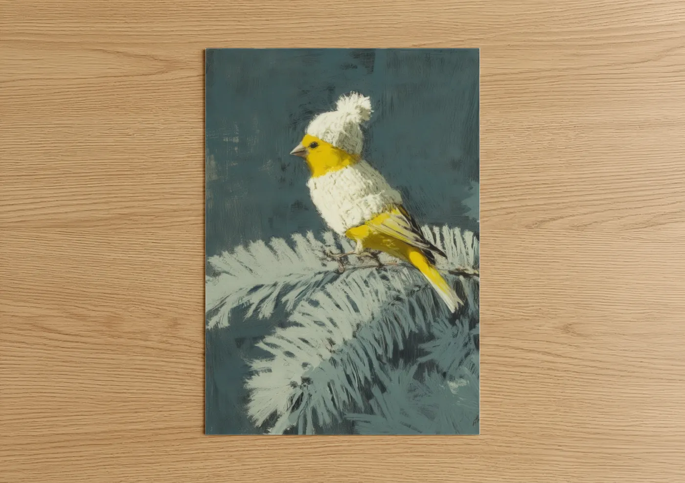 Yellow Canary Winter Hat Illustration Wall Art