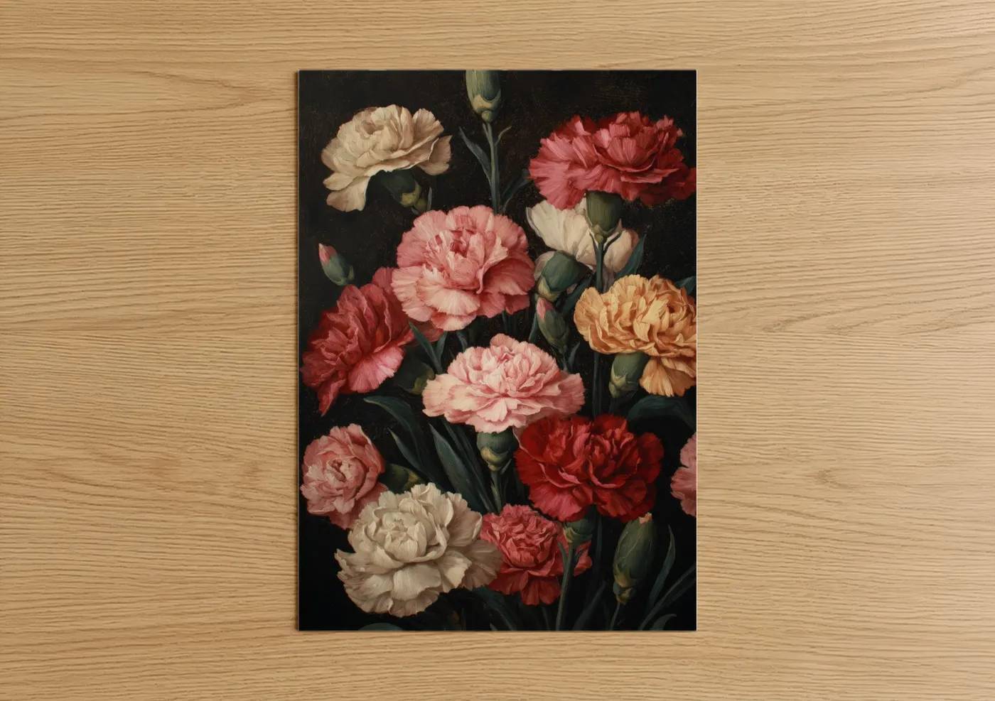 Romantic Carnation Bouquet Dark Background Wall Art