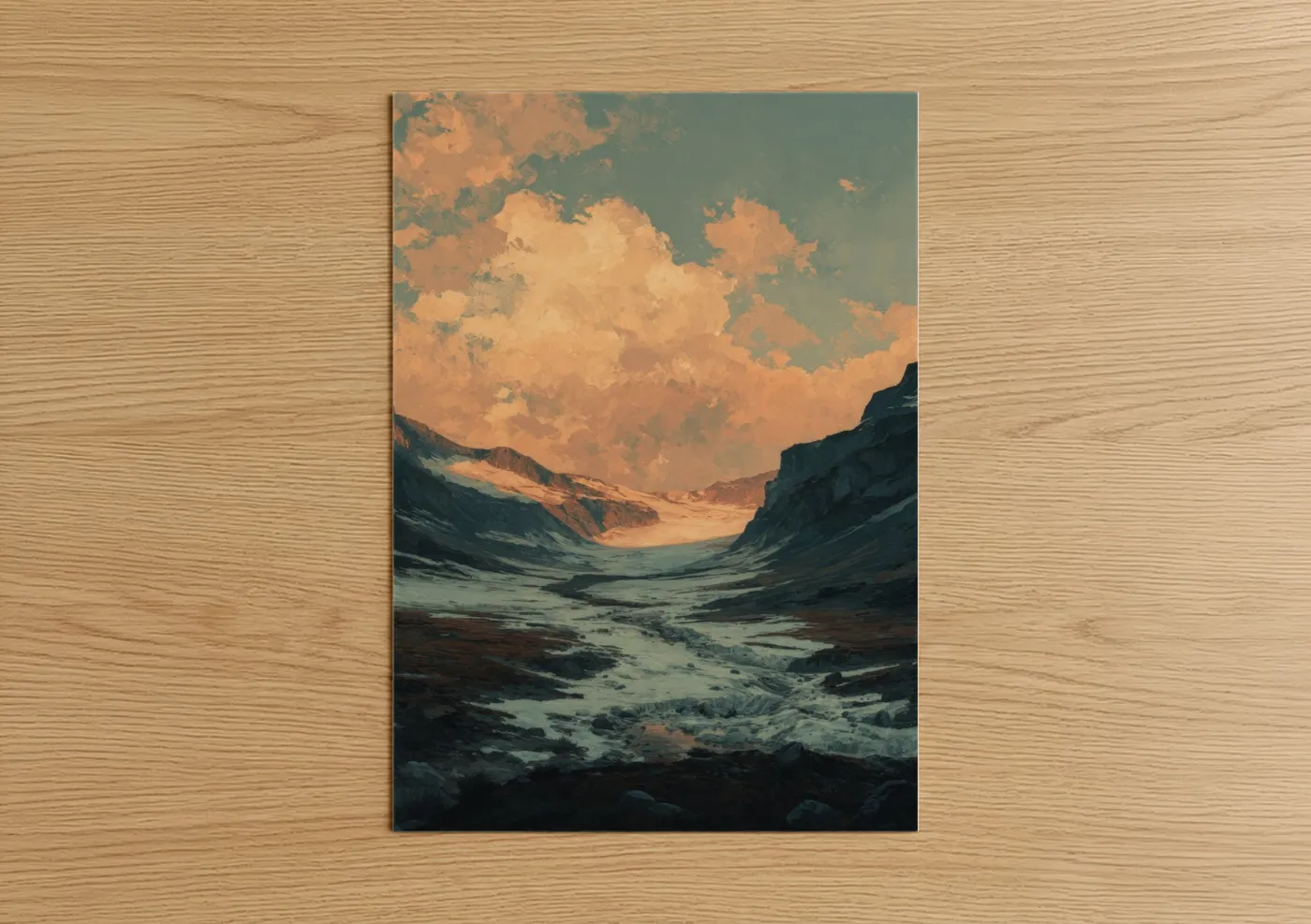 Golden Glacier Valley Mountain Landscape Wall Art