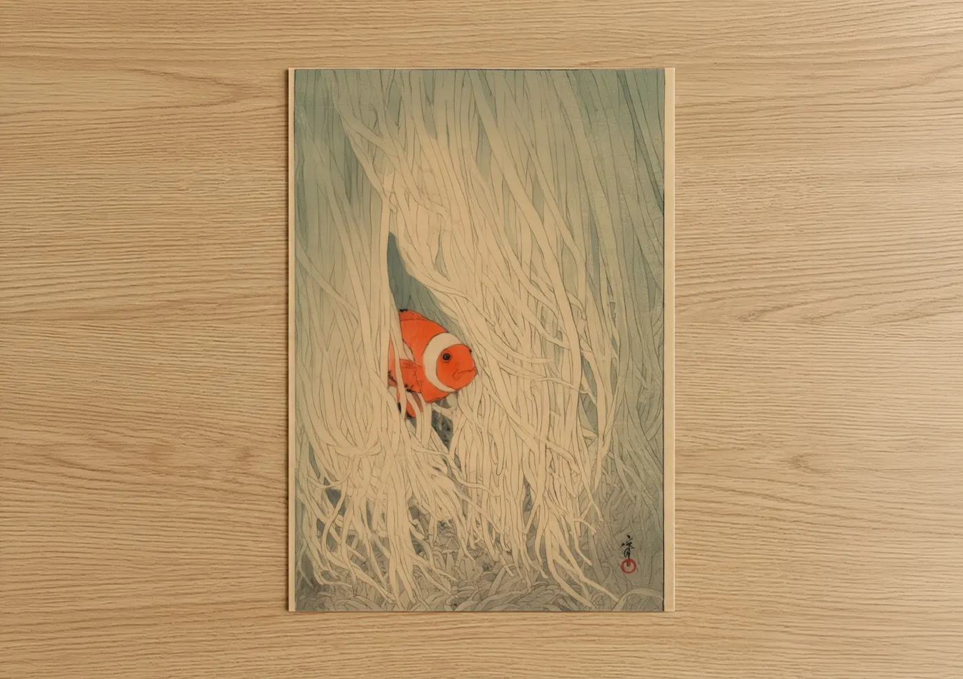 Clownfish in Anemone Japanese Wall Art