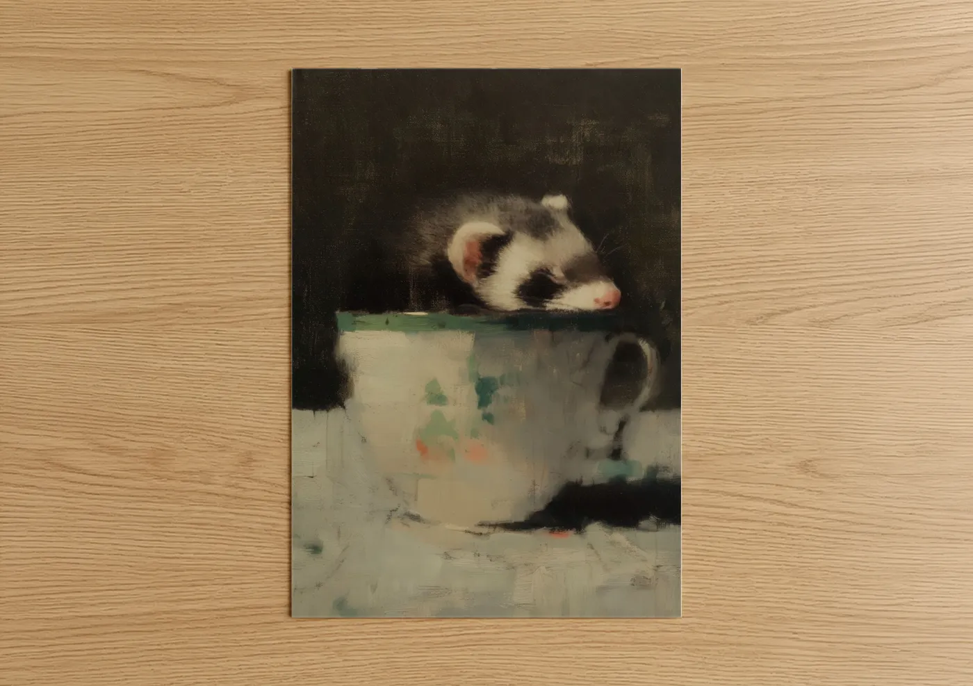 Adorable Ferret in Vintage Teacup Wall Art