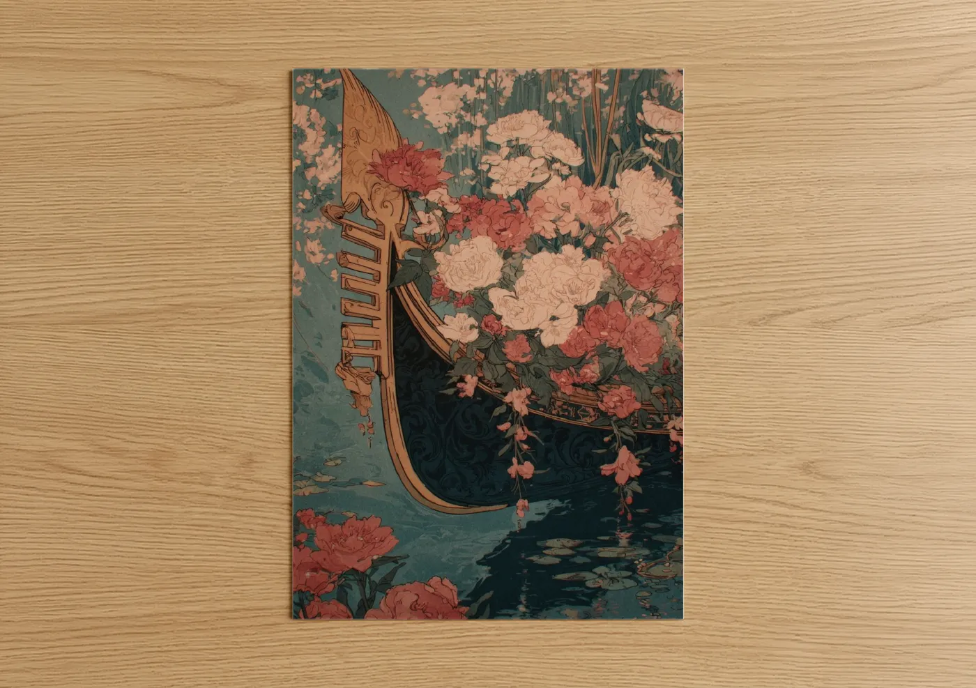 Ornate Gondola with Pink Peonies Wall Art