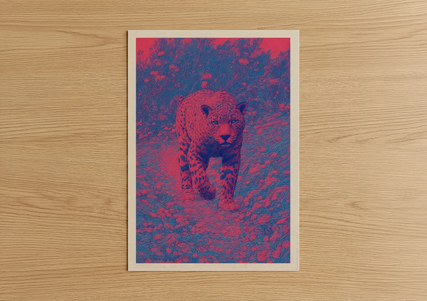 Neon Jaguar Prowling Wild Cat Wall Art