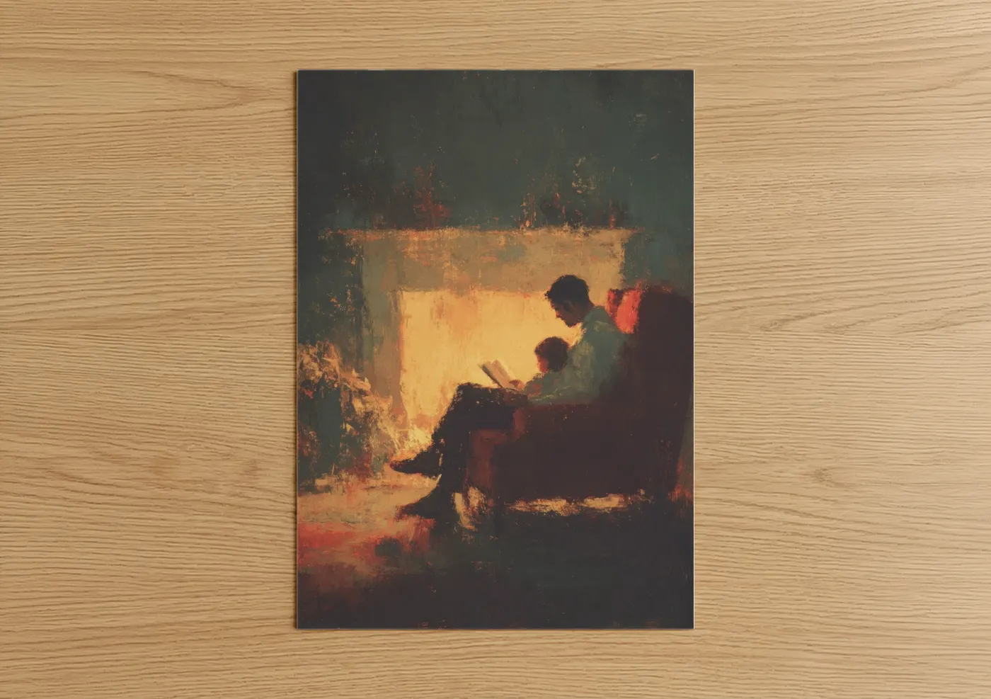 Father and Child Fireside Bonding Moment Wall Art