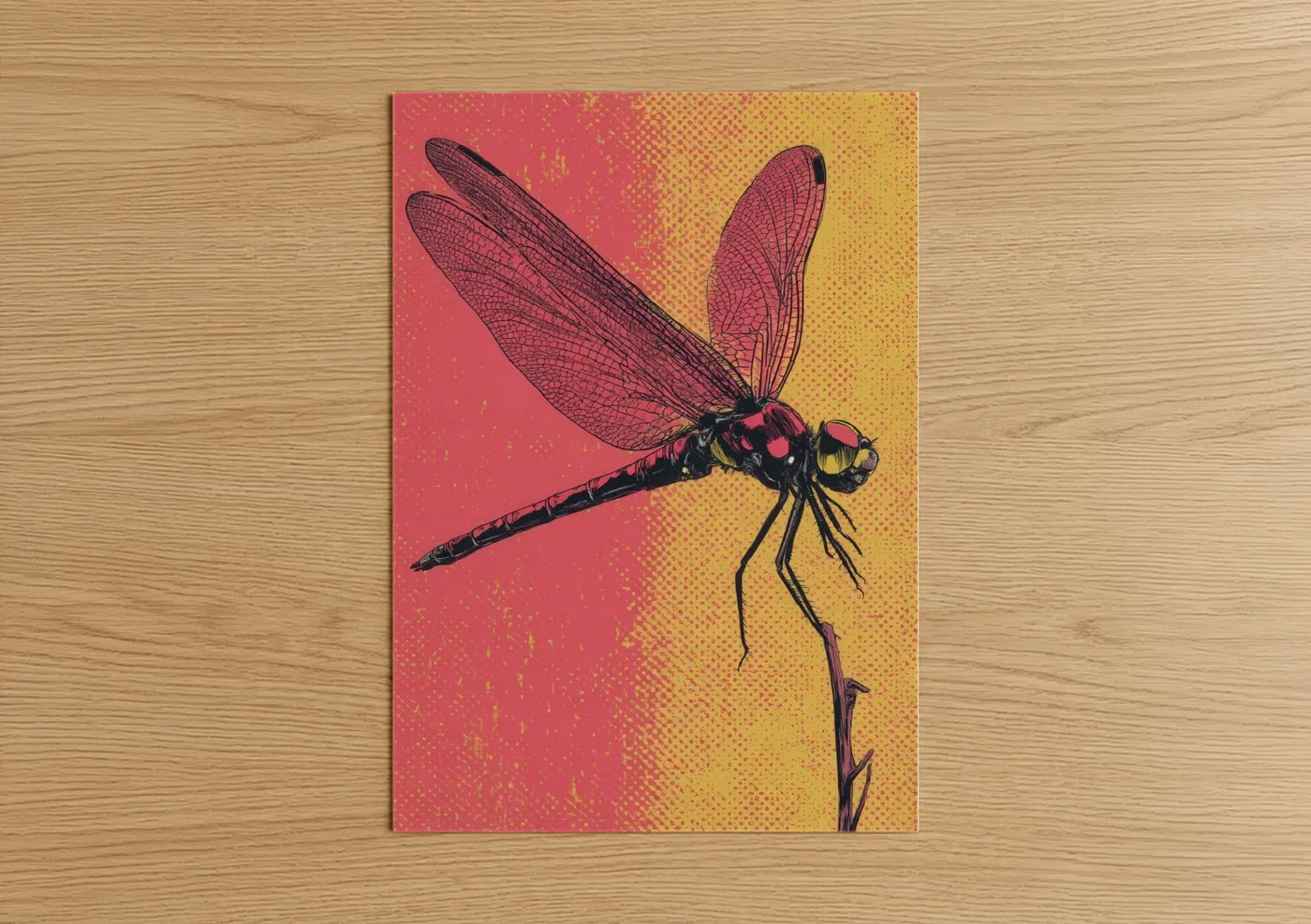 Crimson Dragonfly Pop Art Illustration Wall Art