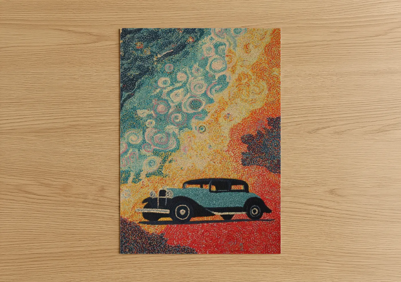 Vintage Classic Car Pointillism Wall Art