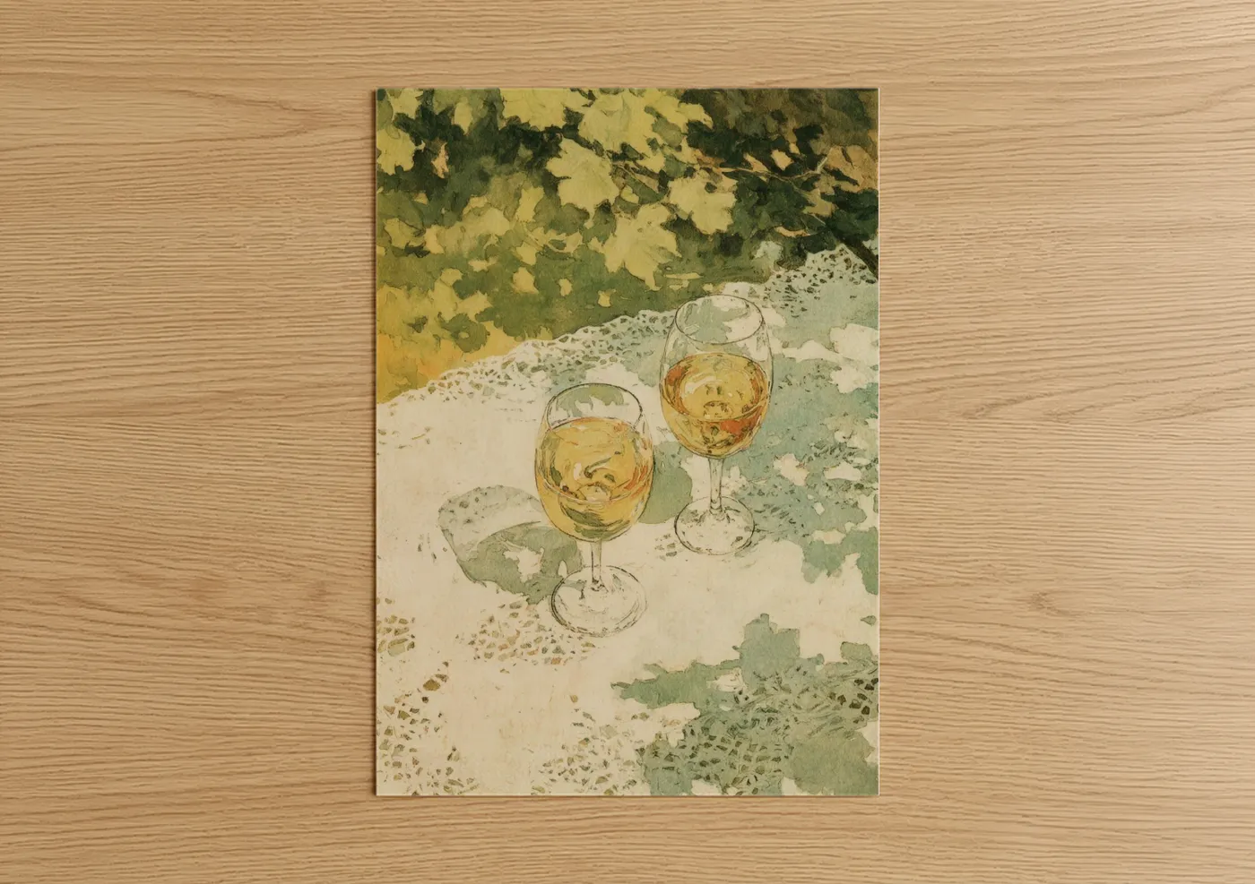 Waterside White Wine Watercolor Wall Art