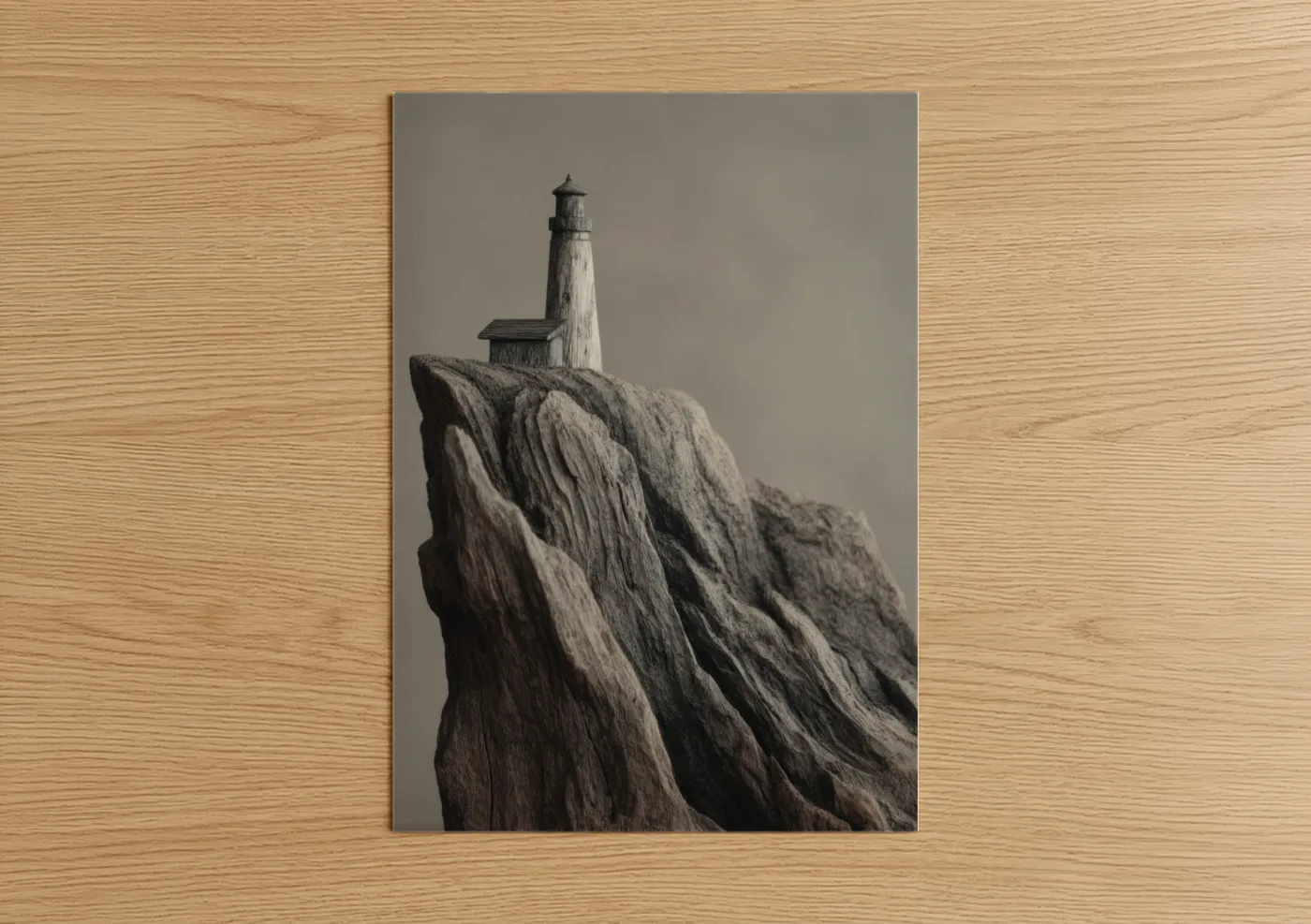 Lighthouse on Rocky Cliff Woodcarving Wall Art