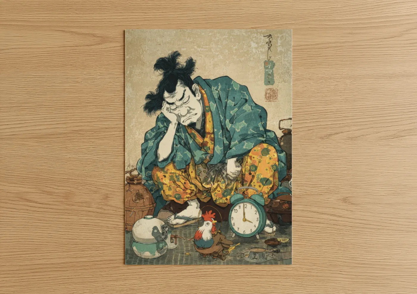 Japanese Woodblock Rooster Art Print Wall Art