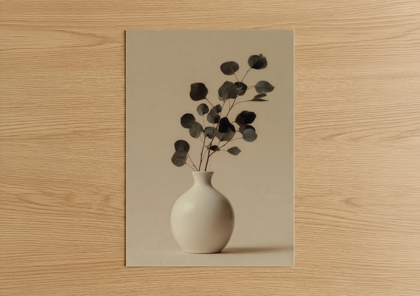 Minimalist Pottery Vase with Dried Leaves Wall Art