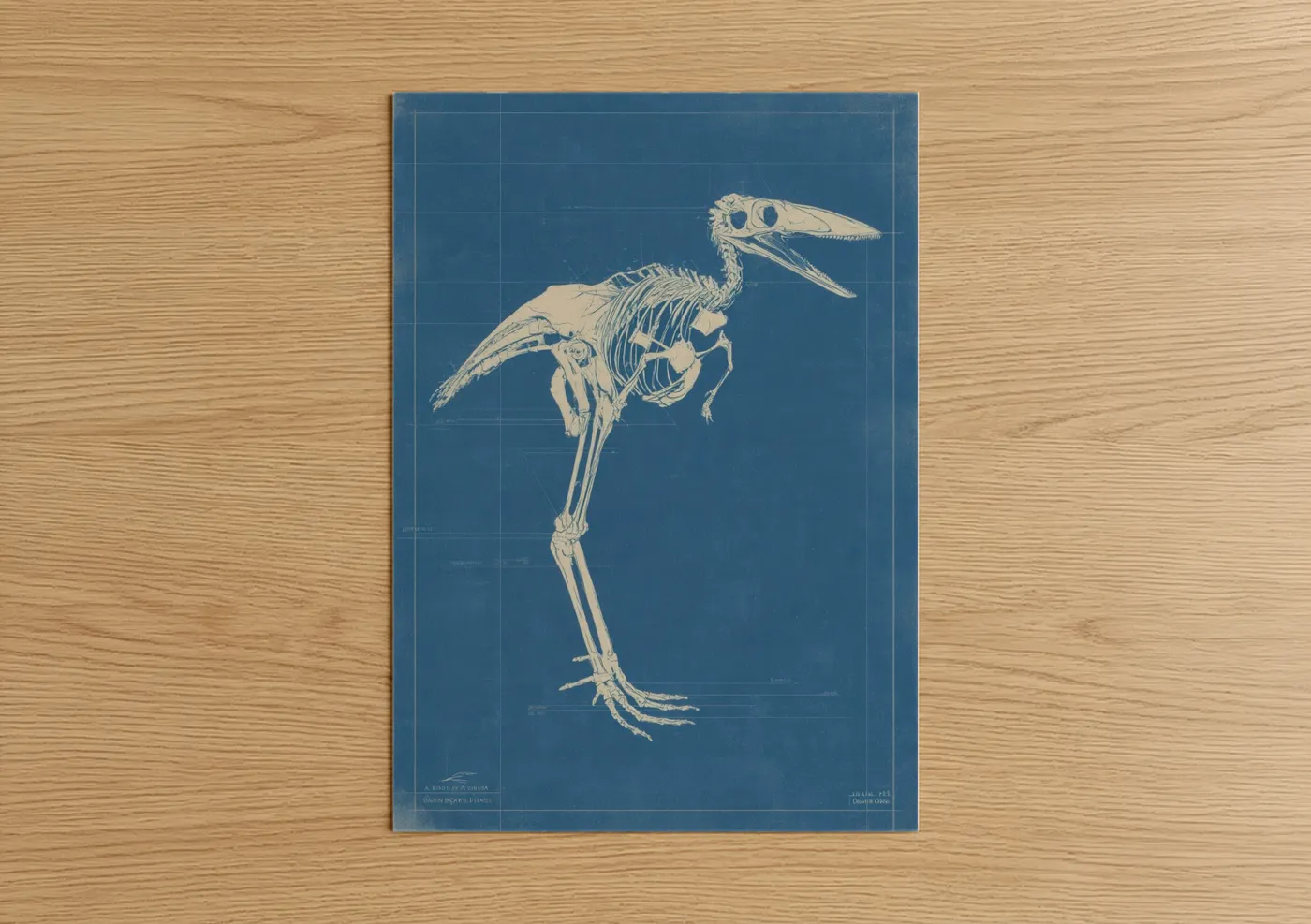 Skeleton Dinosaur Blueprint Illustration Wall Art