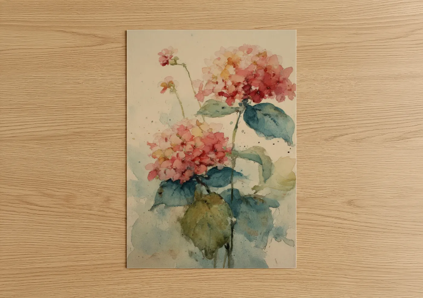 Pink Hydrangea Watercolor Botanical Wall Art