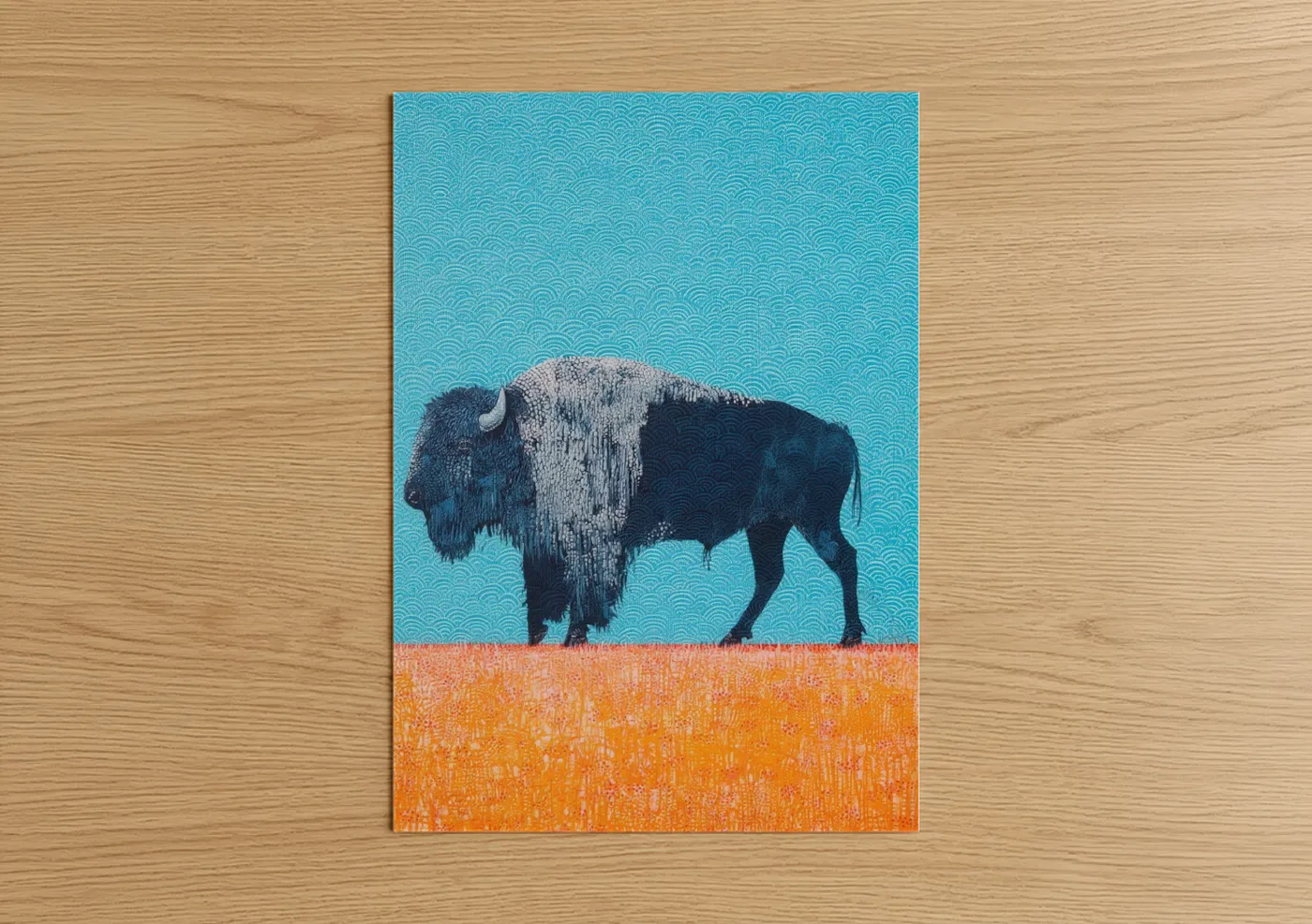 Turquoise Bison Modern Wildlife Wall Art