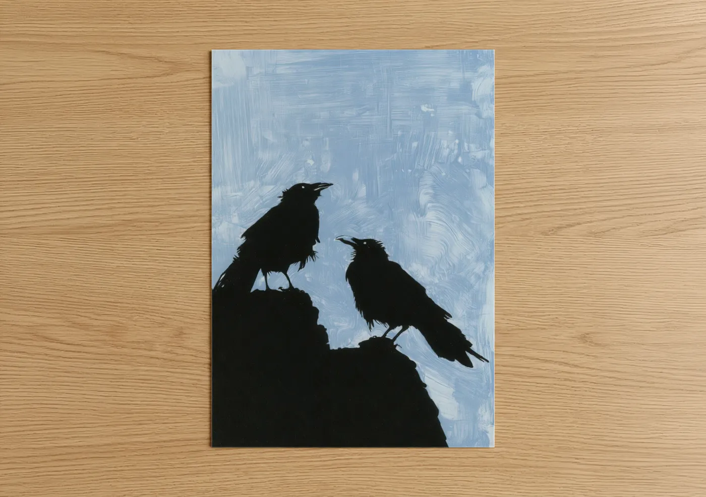 Two Crows on Rock Silhouette Wall Art