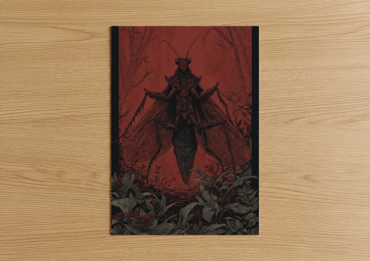 Dark Praying Mantis Red Gothic Wall Art