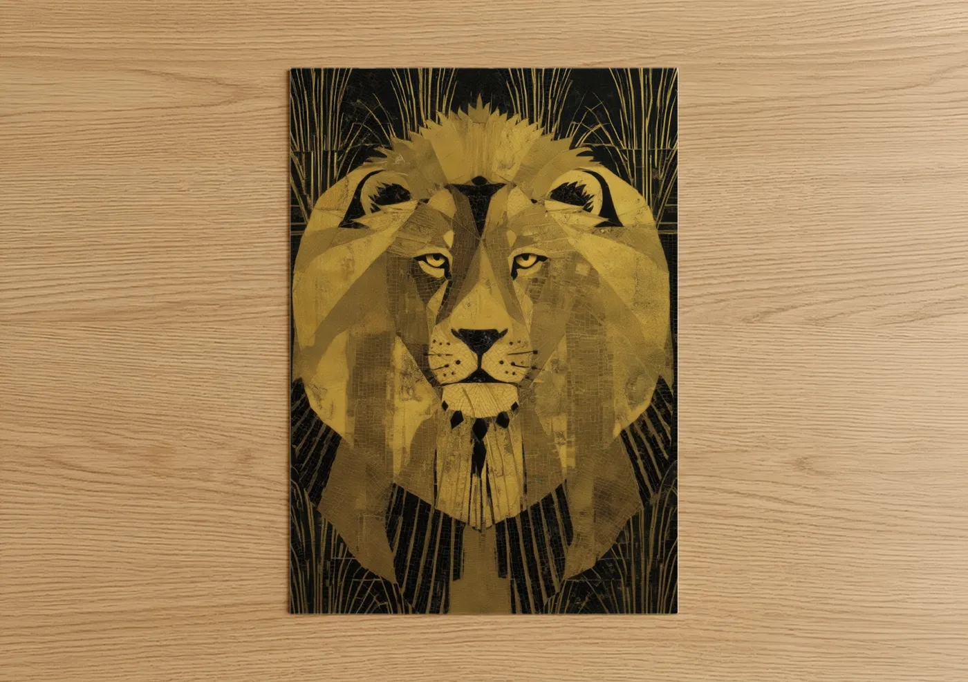 Golden Lion Portrait Art Deco Wall Art