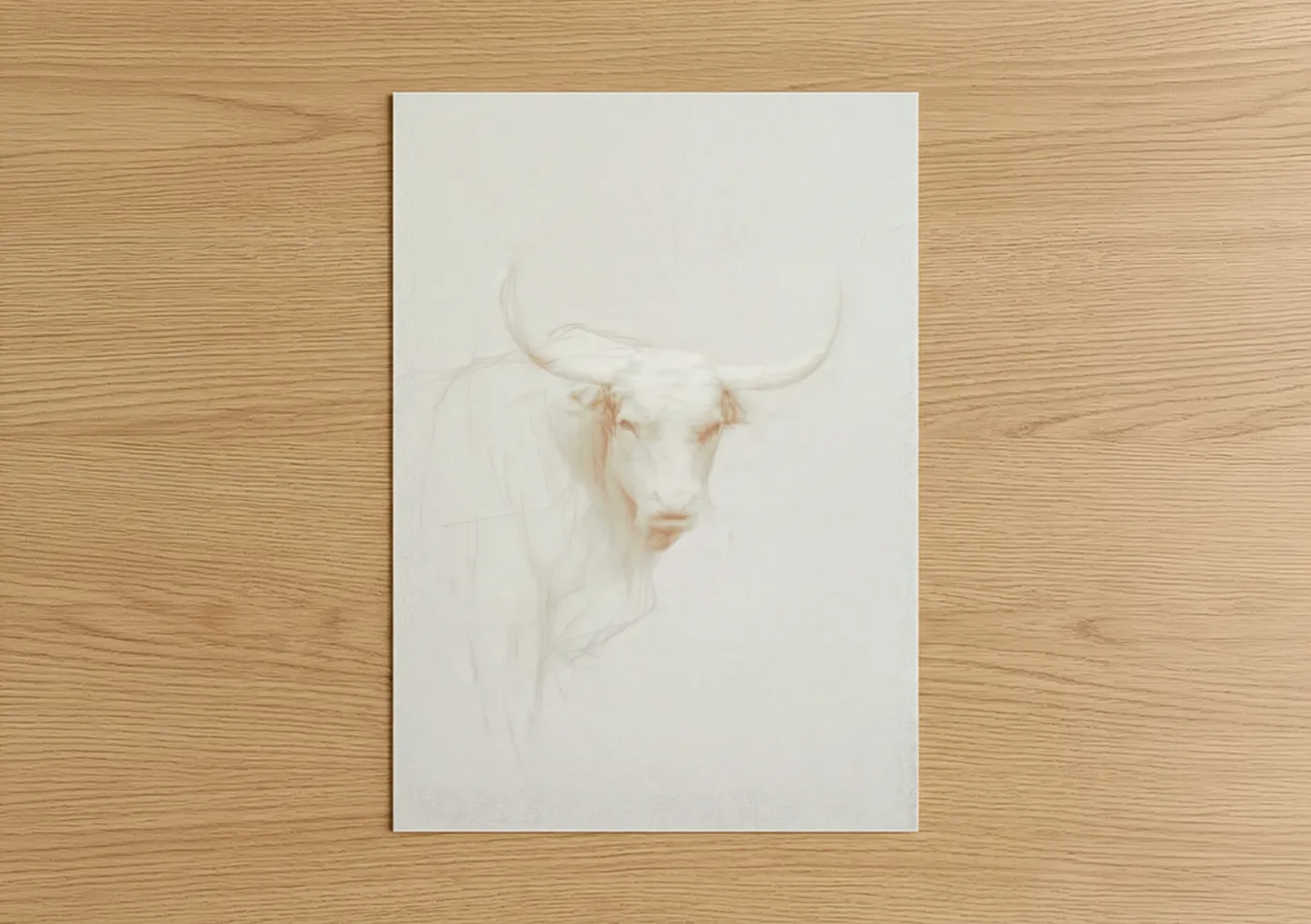 Cream Longhorn Bull Portrait Watercolor Wall Art