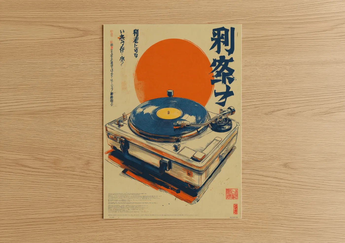 Vintage Japanese Retro Turntable Ad Wall Art