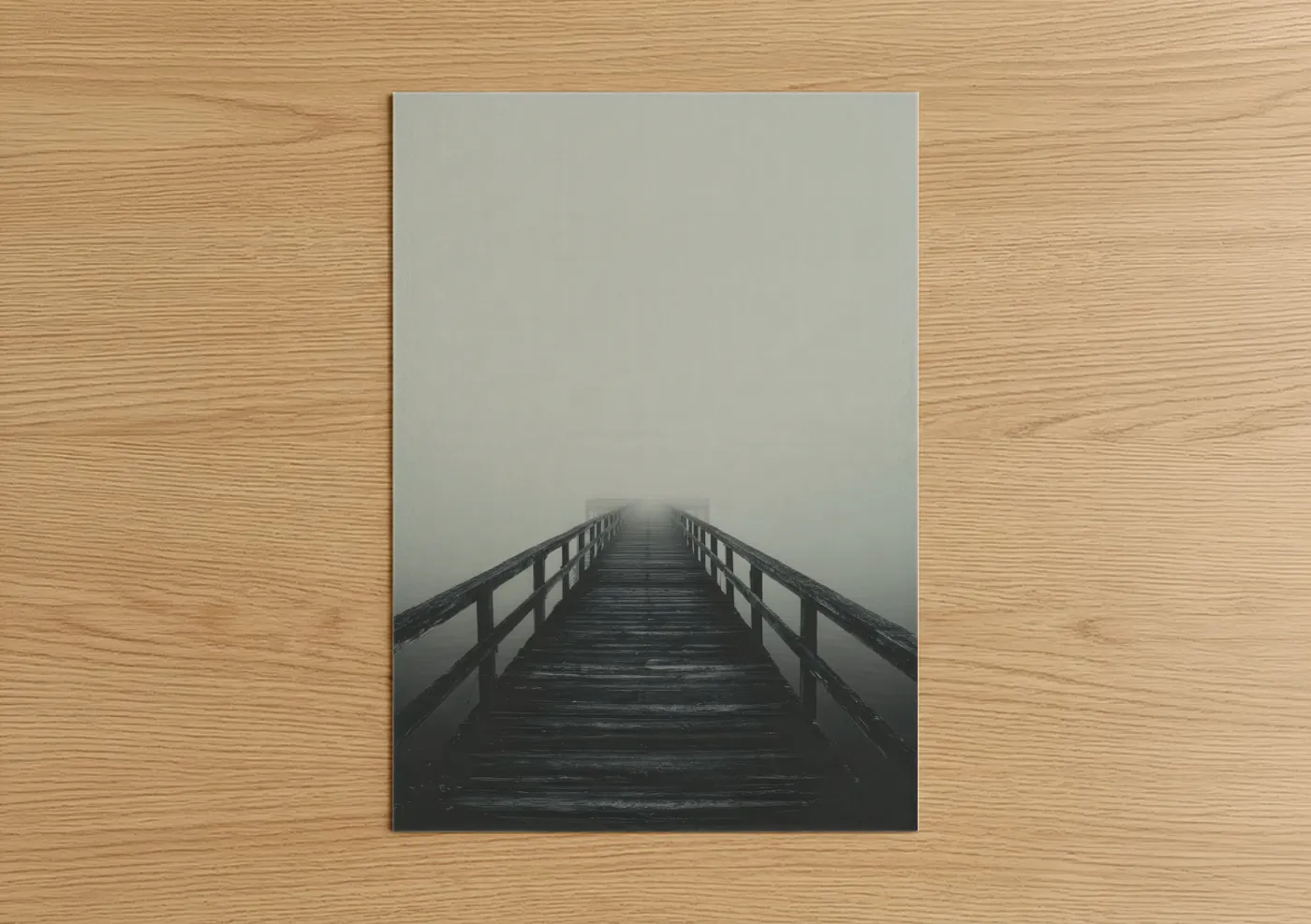 Misty Wooden Pier Fog Black White Wall Art