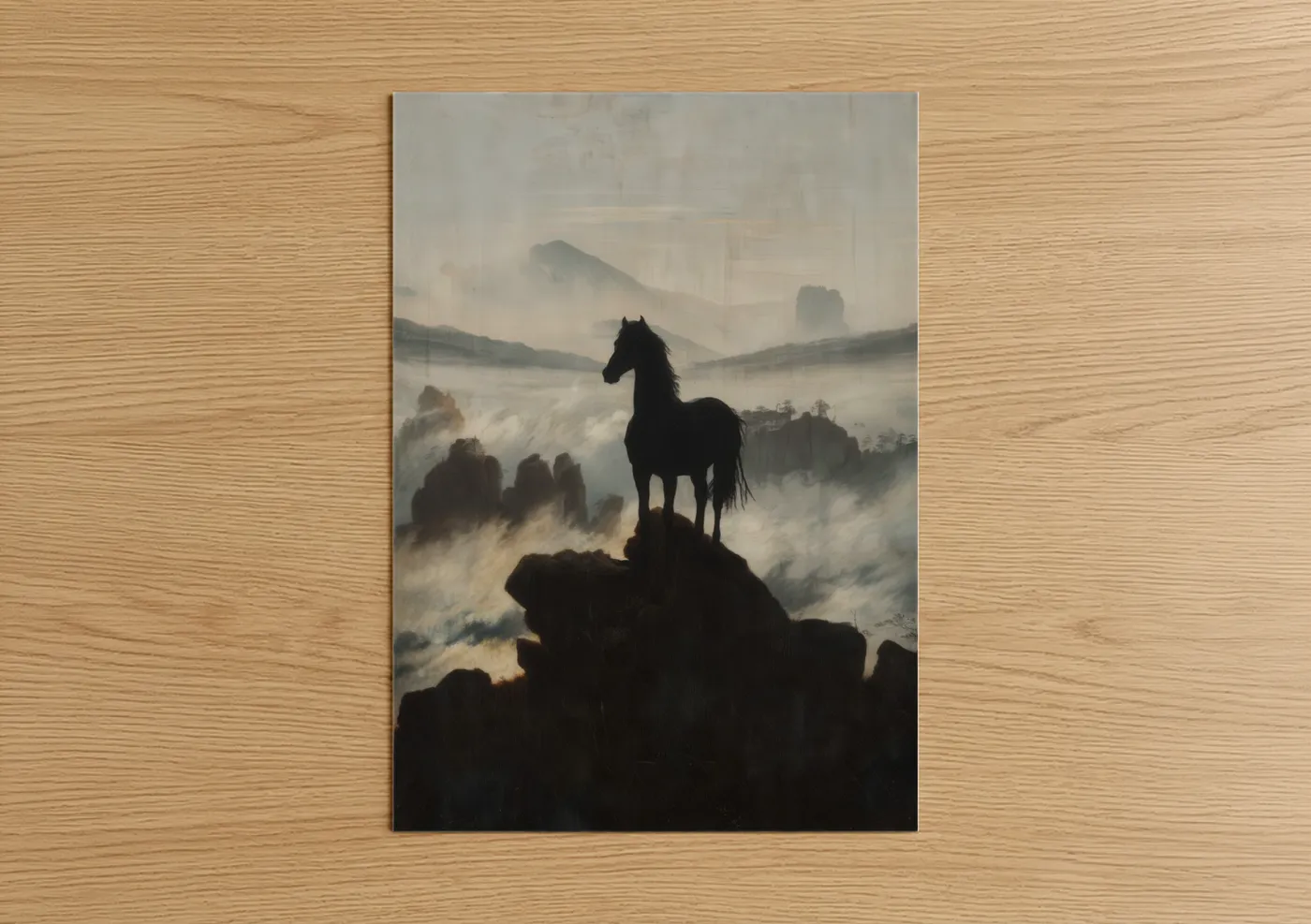 Andalusian Horse Mountain Mist Silhouette Wall Art