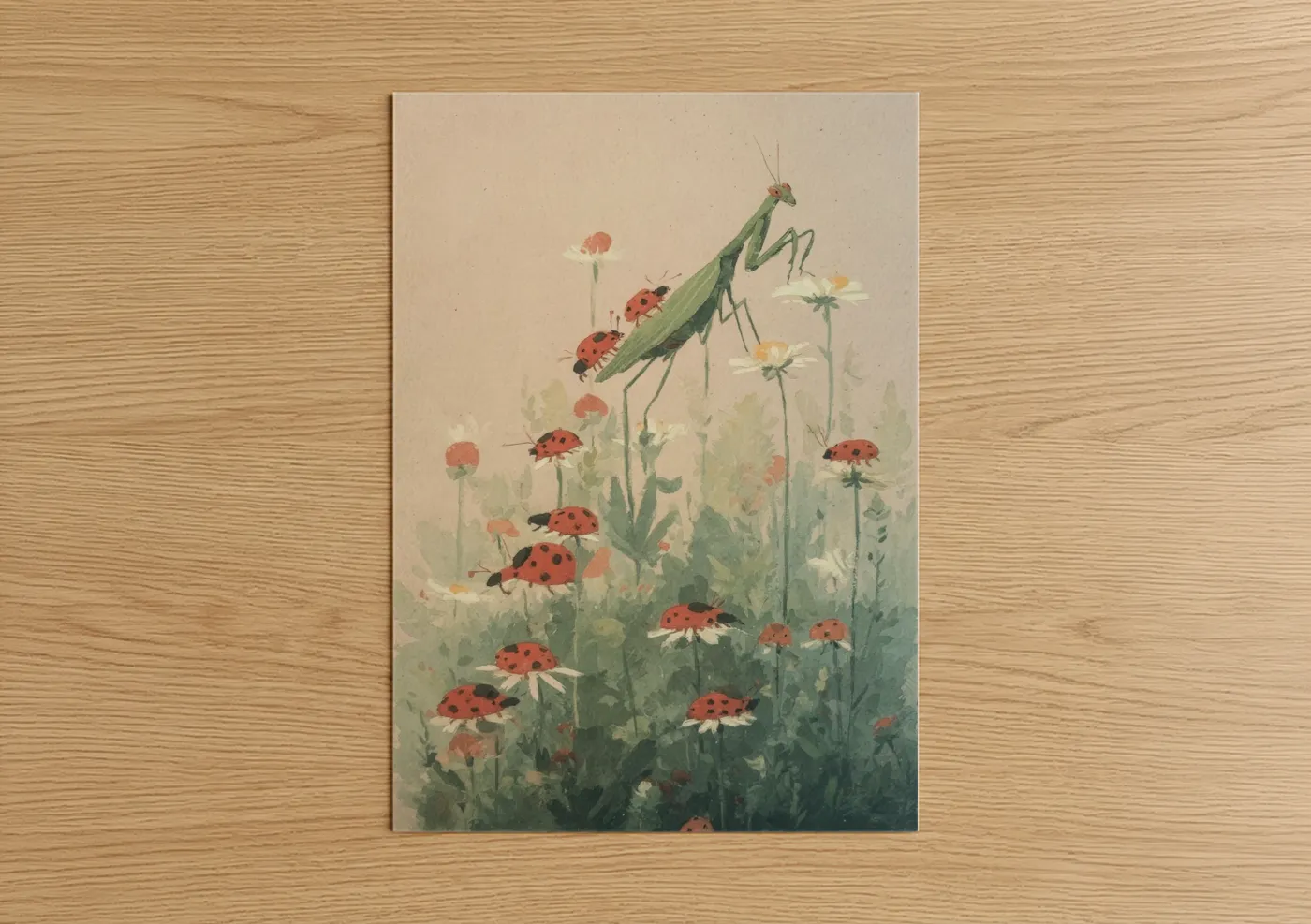 Praying Mantis Wildflower Garden Watercolor Wall Art