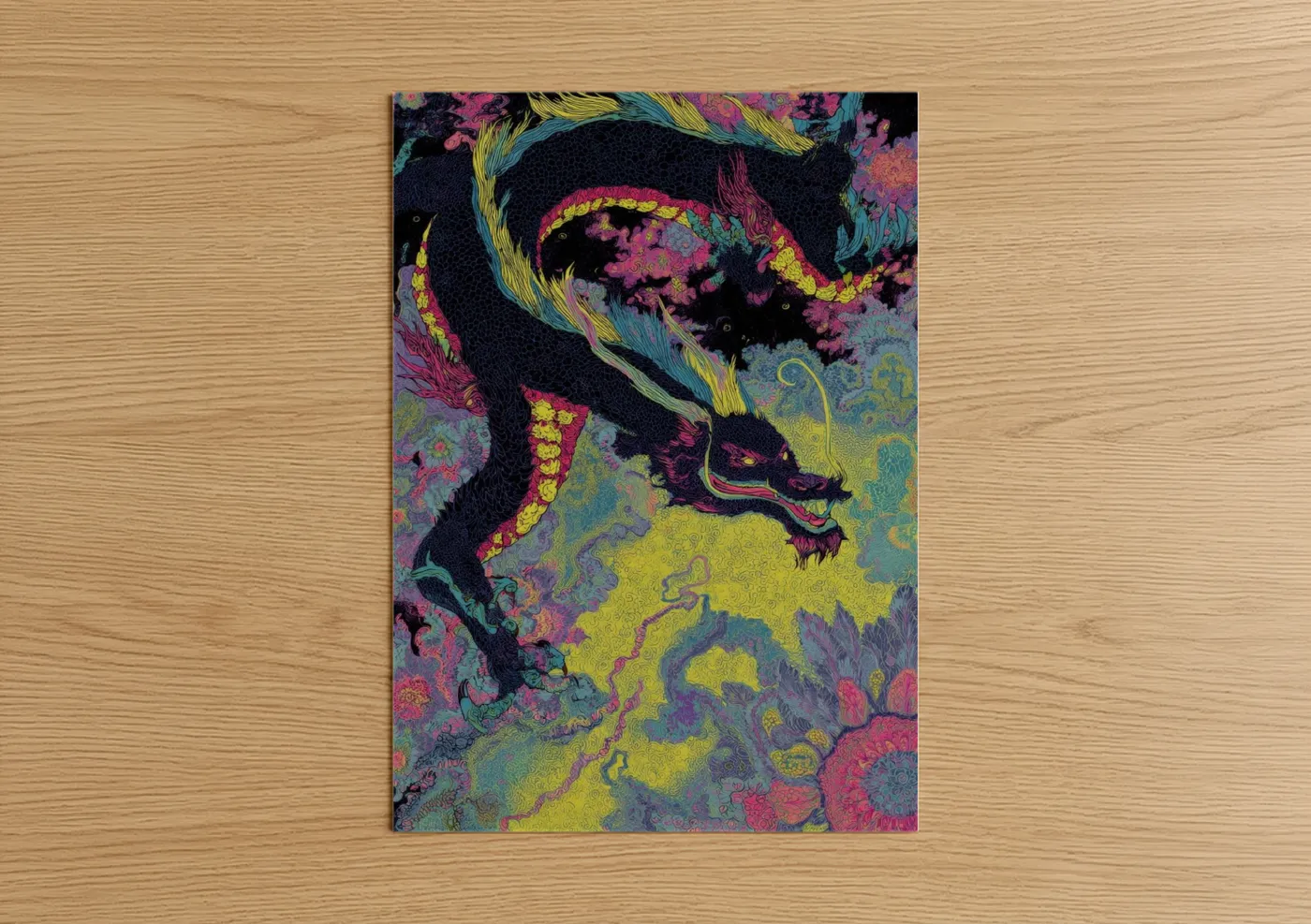 Neon Dragon Mythical Creature Wall Art