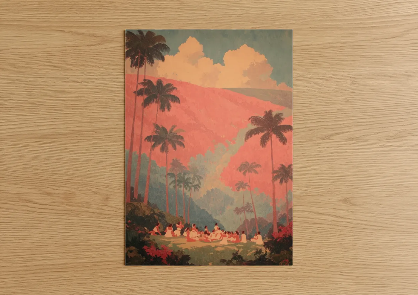 Tropical Hula Gathering Sunset Wall Art