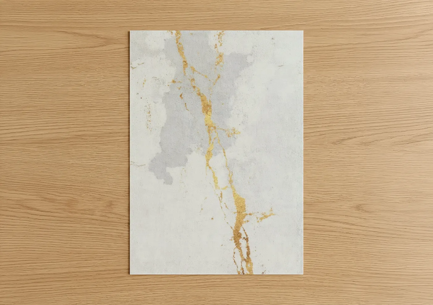 Abstract minimalist art print on warm oak wood — cream and gold palette — Golden Veins Abstract poster