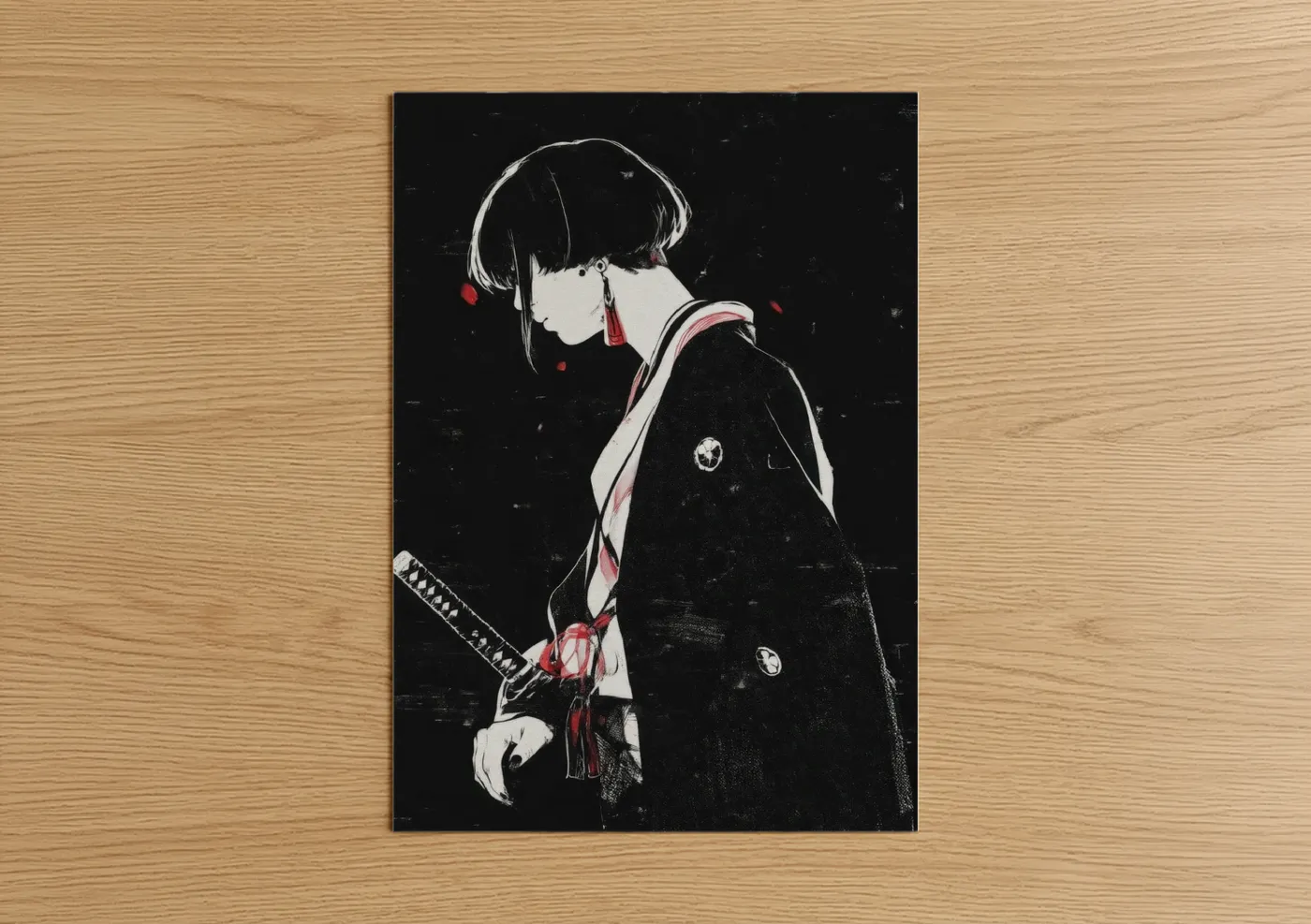 Noir Samurai Abstract Illustration Wall Art