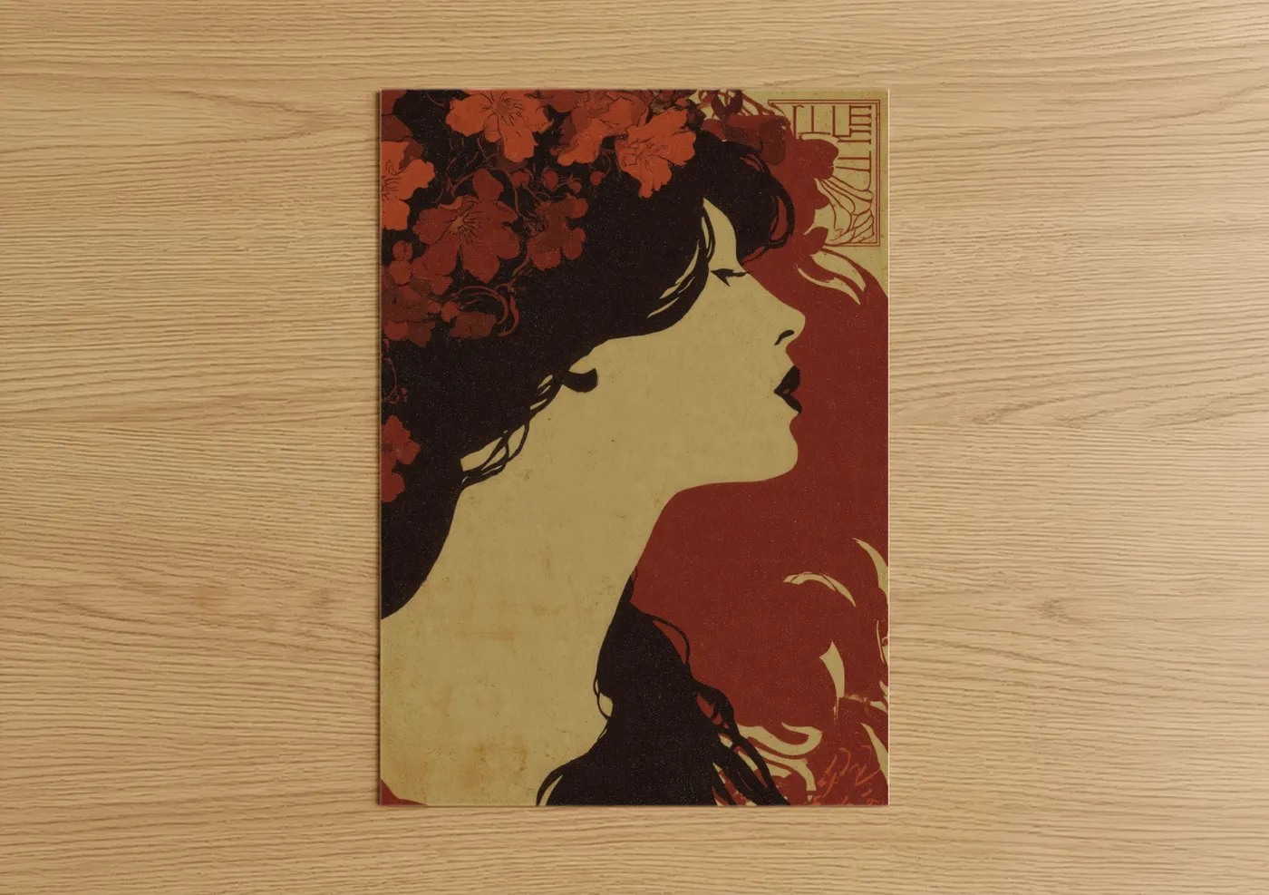 Art Deco Woman Red Wine Illustration Wall Art