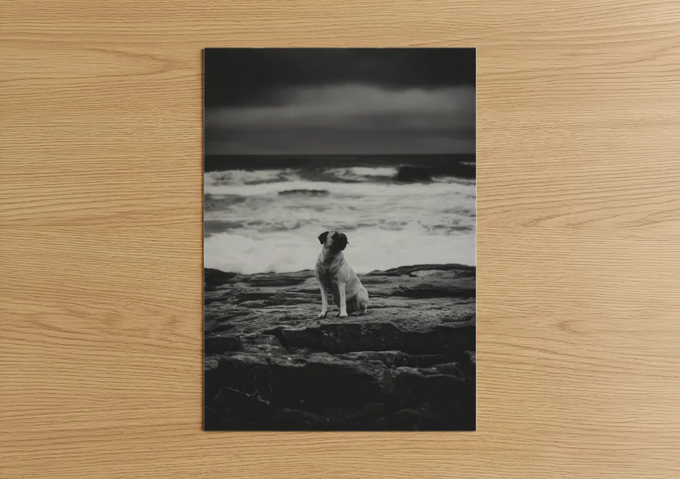 Mastiff on Rocky Beach Black and White Wall Art