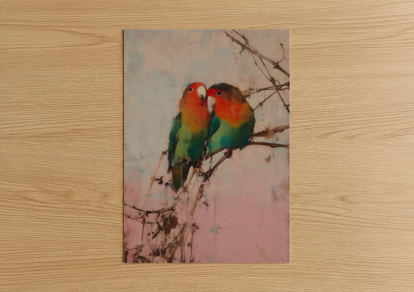 Crimson Lovebirds Pair Safari Parrot Wall Art