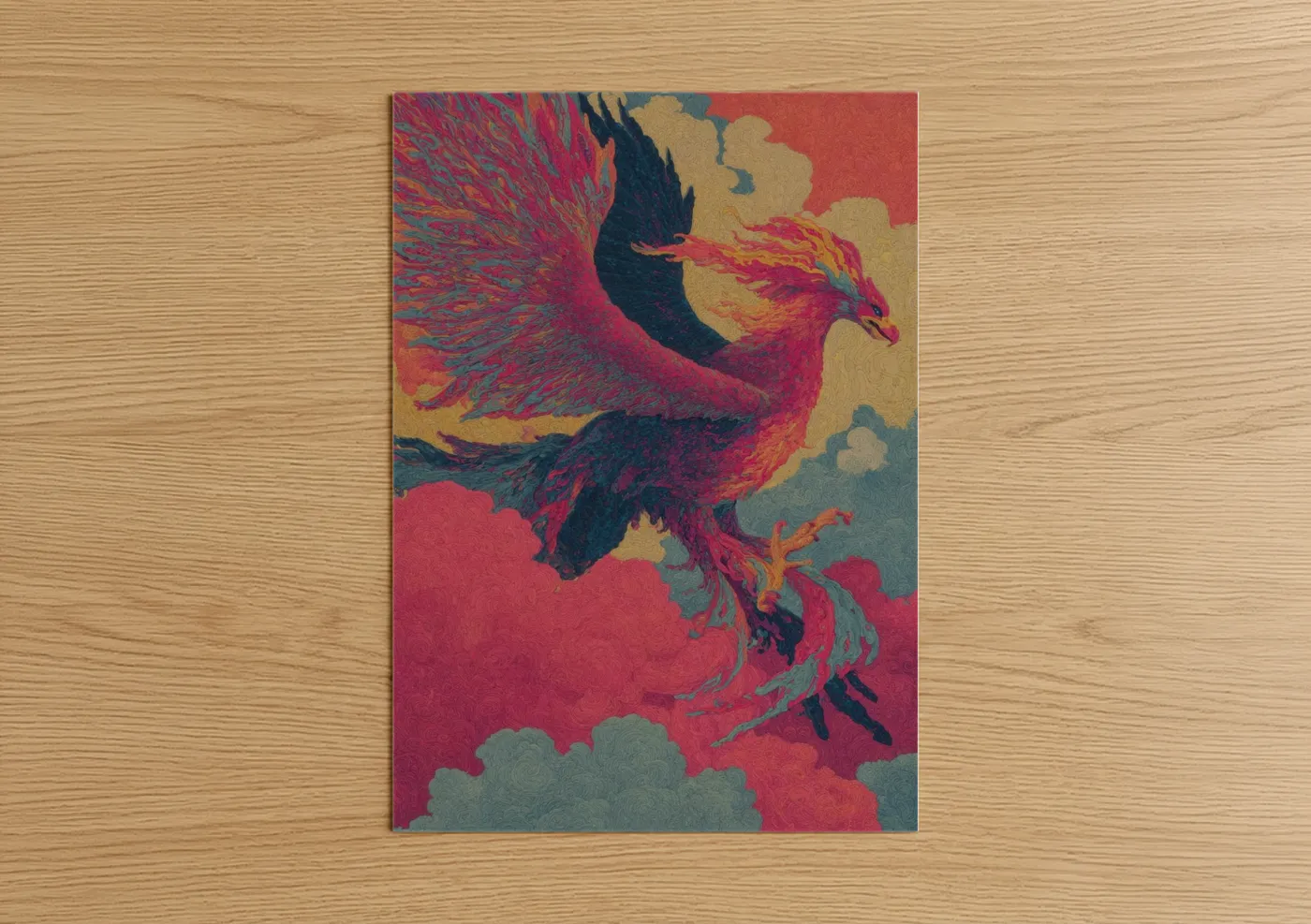 Crimson Phoenix Griffin Mythical Creature Wall Art