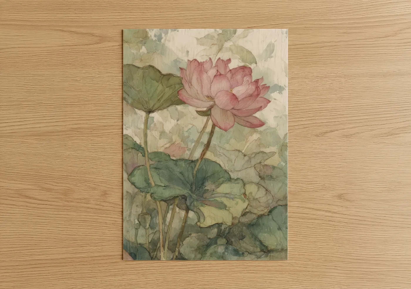 Pink Lotus Bloom Watercolor Botanical Wall Art